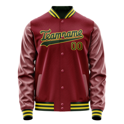 Custom Crimson Kelly-Green Solid Color Varsity Letterman Jacket