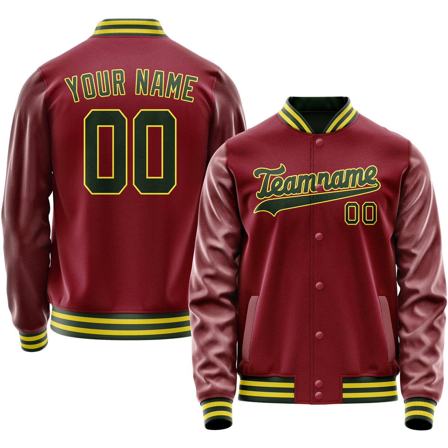 Custom Crimson Kelly-Green Solid Color Varsity Letterman Jacket