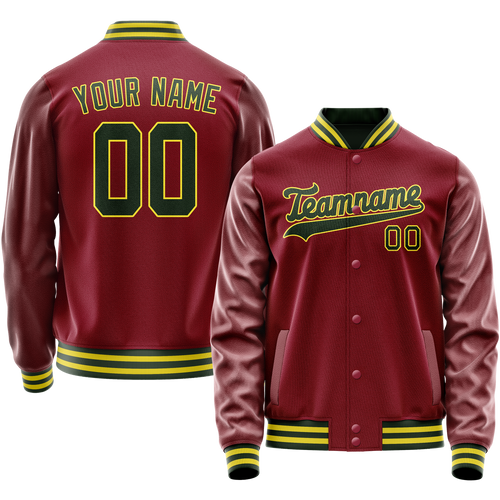 Custom Crimson Kelly-Green Solid Color Varsity Letterman Jacket