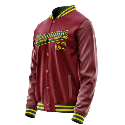 Custom Crimson Kelly-Green Solid Color Varsity Letterman Jacket