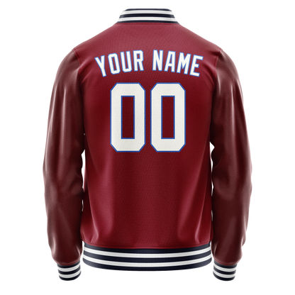 Custom Crimson White Solid Color Varsity Letterman Jacket