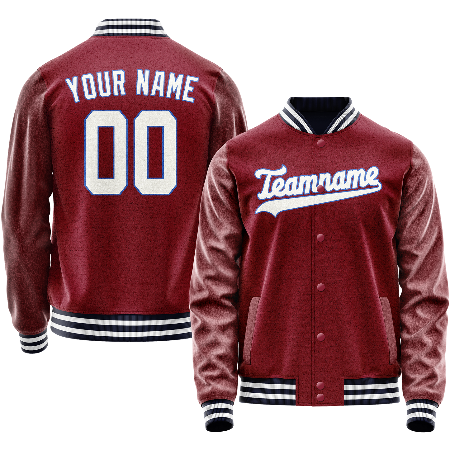 Custom Crimson White Solid Color Varsity Letterman Jacket