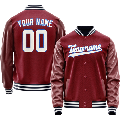 Custom Crimson White Solid Color Varsity Letterman Jacket