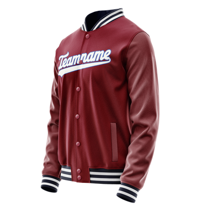 Custom Crimson White Solid Color Varsity Letterman Jacket
