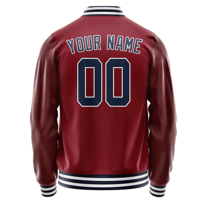 Custom Crimson Navy Solid Color Varsity Letterman Jacket