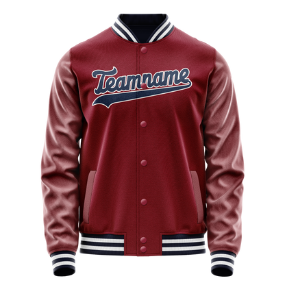 Custom Crimson Navy Solid Color Varsity Letterman Jacket