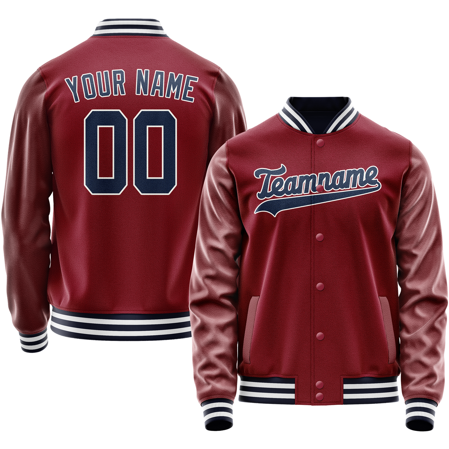 Custom Crimson Navy Solid Color Varsity Letterman Jacket