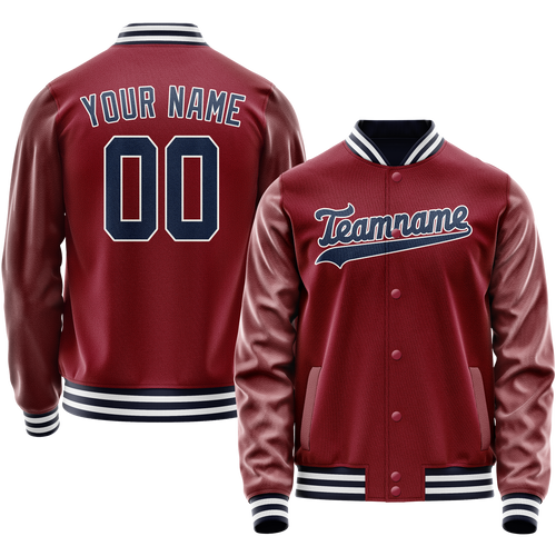Custom Crimson Navy Solid Color Varsity Letterman Jacket