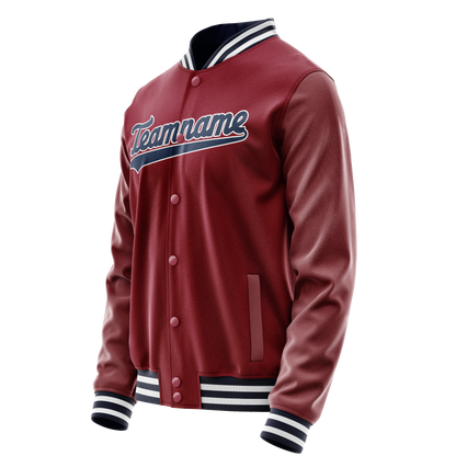 Custom Crimson Navy Solid Color Varsity Letterman Jacket