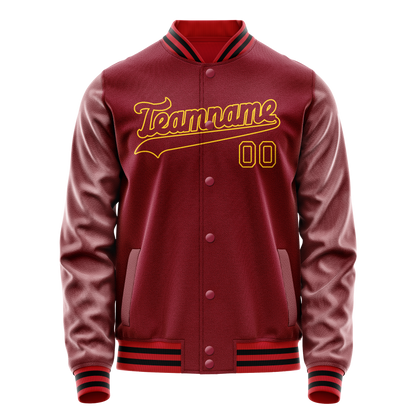 Custom Crimson Gold Solid Color Varsity Letterman Jacket