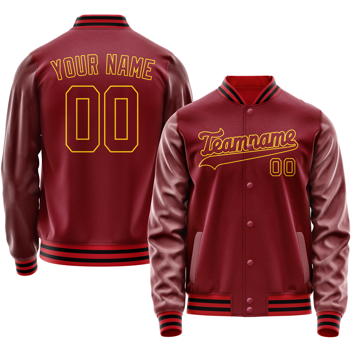 Custom Crimson Gold Solid Color Varsity Letterman Jacket