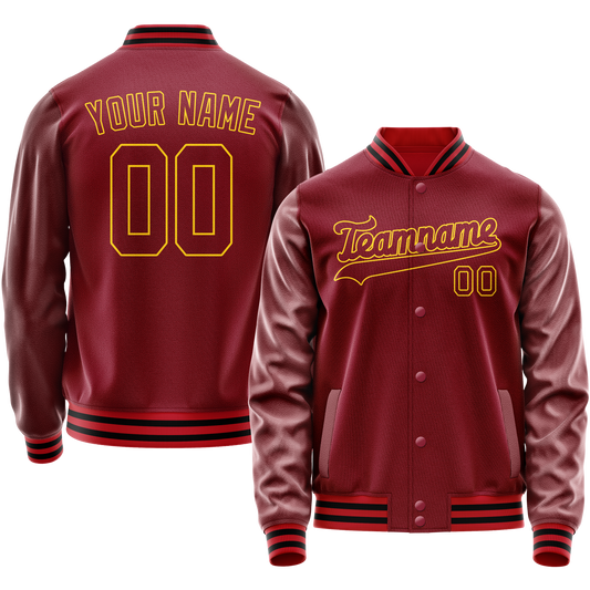 Custom Crimson Gold Solid Color Varsity Letterman Jacket