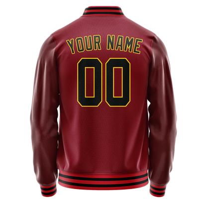 Custom Crimson Black Solid Color Varsity Letterman Jacket