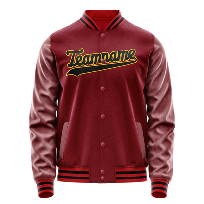 Custom Crimson Black Solid Color Varsity Letterman Jacket