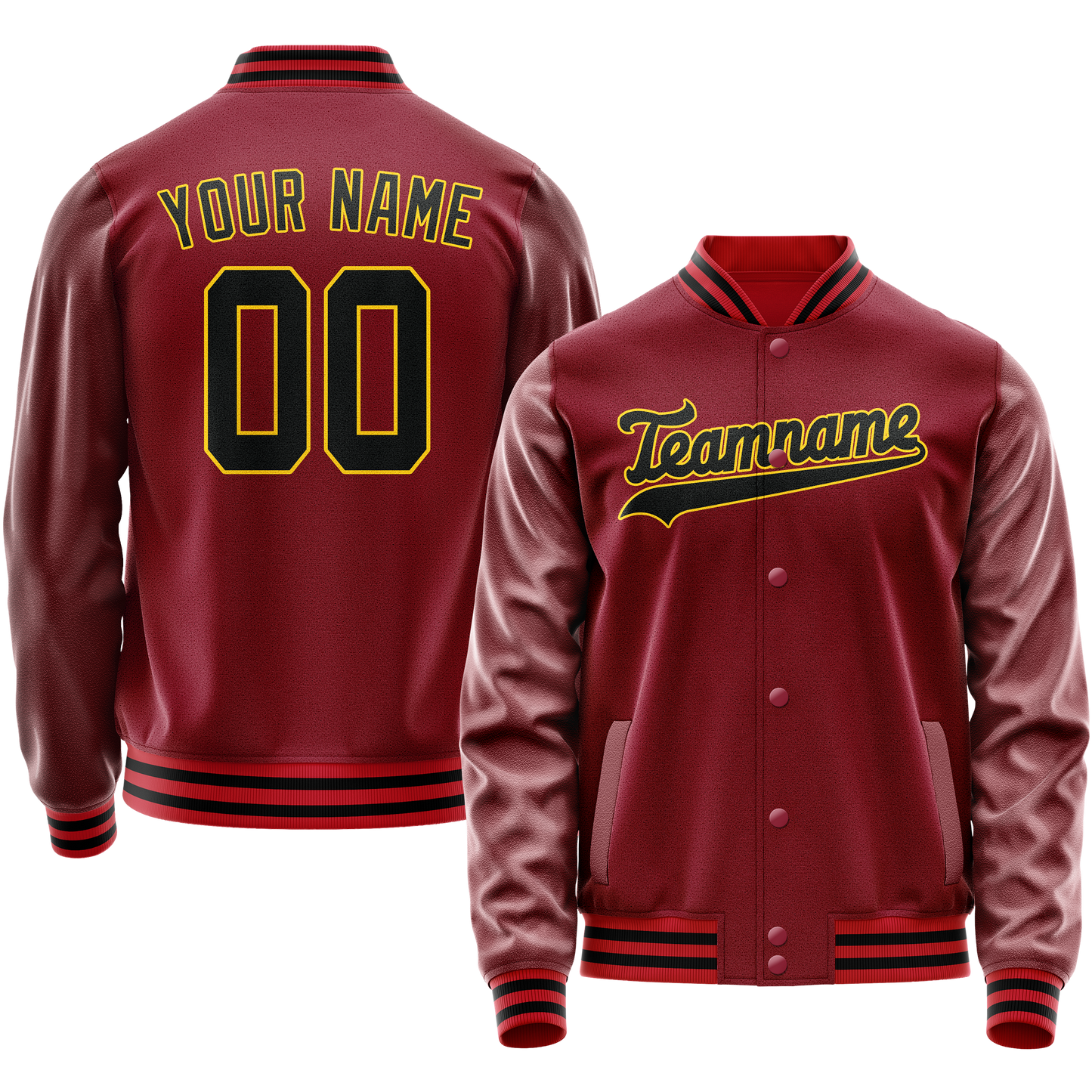 Custom Crimson Black Solid Color Varsity Letterman Jacket