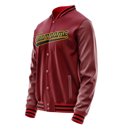 Custom Crimson Black Solid Color Varsity Letterman Jacket