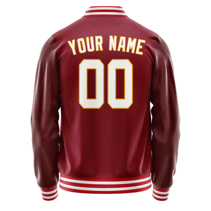 Custom Crimson White Solid Color Varsity Letterman Jacket