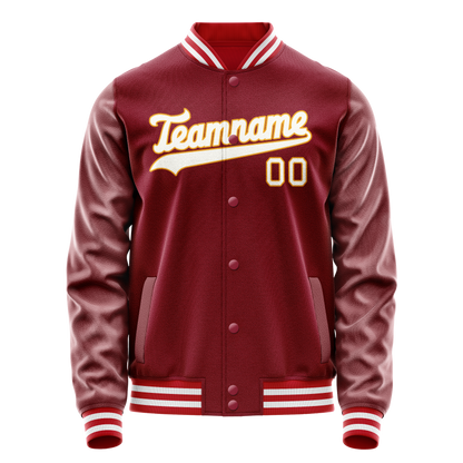 Custom Crimson White Solid Color Varsity Letterman Jacket