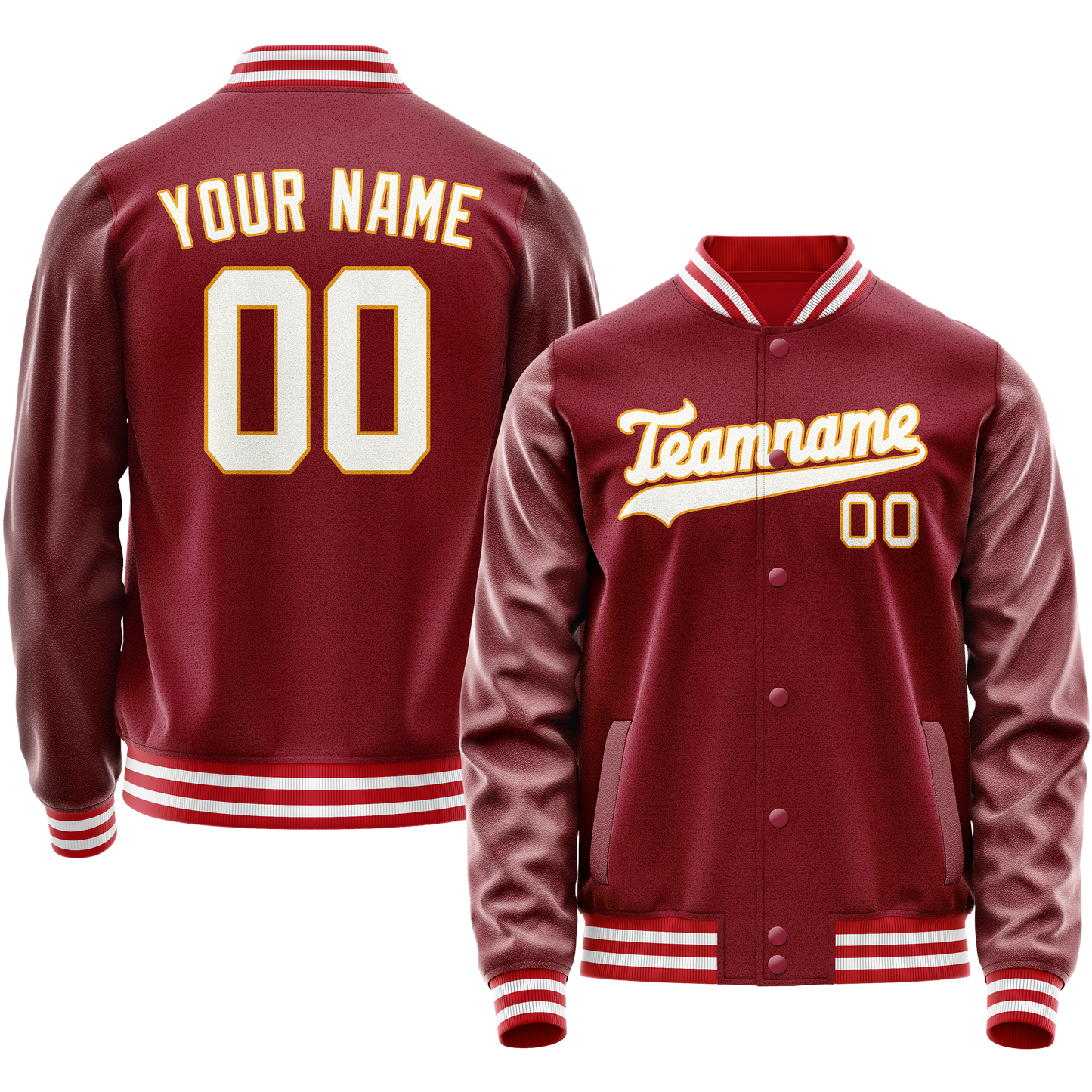 Custom Crimson White Solid Color Varsity Letterman Jacket