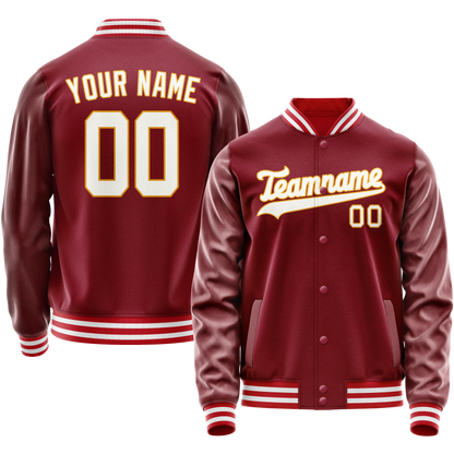 Custom Crimson White Solid Color Varsity Letterman Jacket