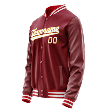 Custom Crimson White Solid Color Varsity Letterman Jacket