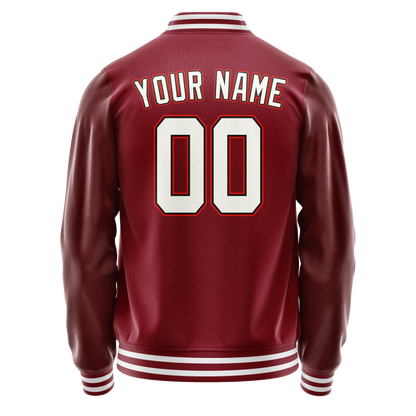 Custom Crimson White Solid Color Varsity Letterman Jacket