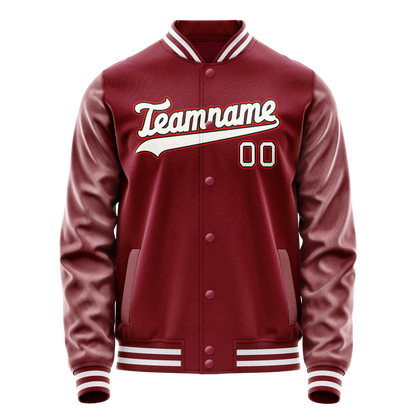 Custom Crimson White Solid Color Varsity Letterman Jacket