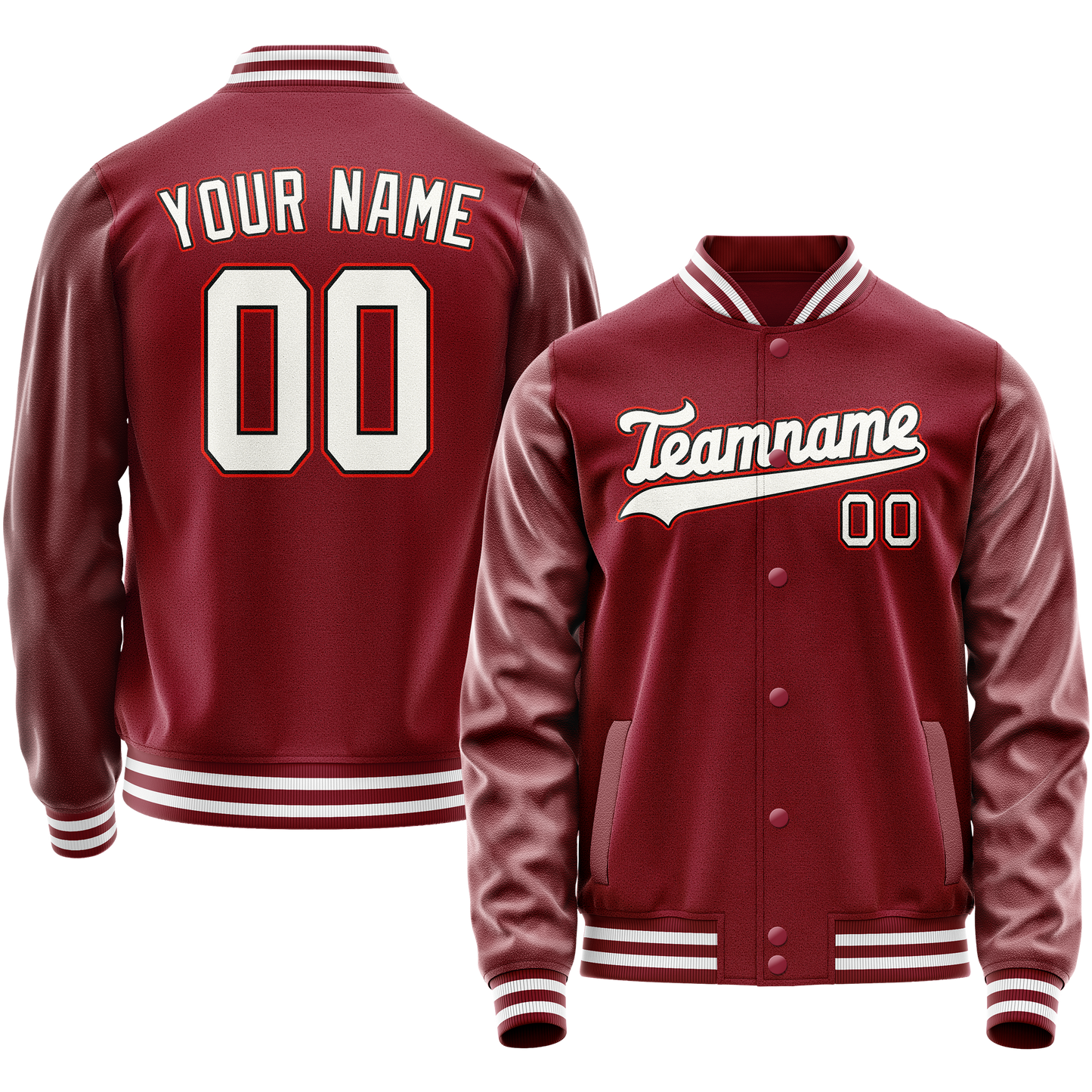 Custom Crimson White Solid Color Varsity Letterman Jacket