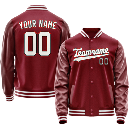 Custom Crimson White Solid Color Varsity Letterman Jacket
