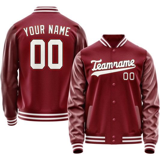 Custom Crimson White Solid Color Varsity Letterman Jacket