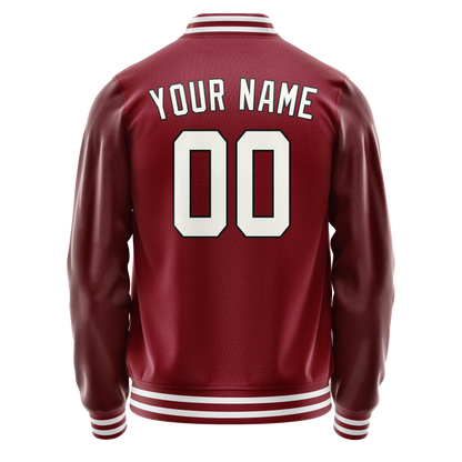 Custom Crimson White Solid Color Varsity Letterman Jacket