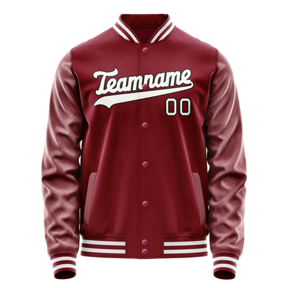 Custom Crimson White Solid Color Varsity Letterman Jacket