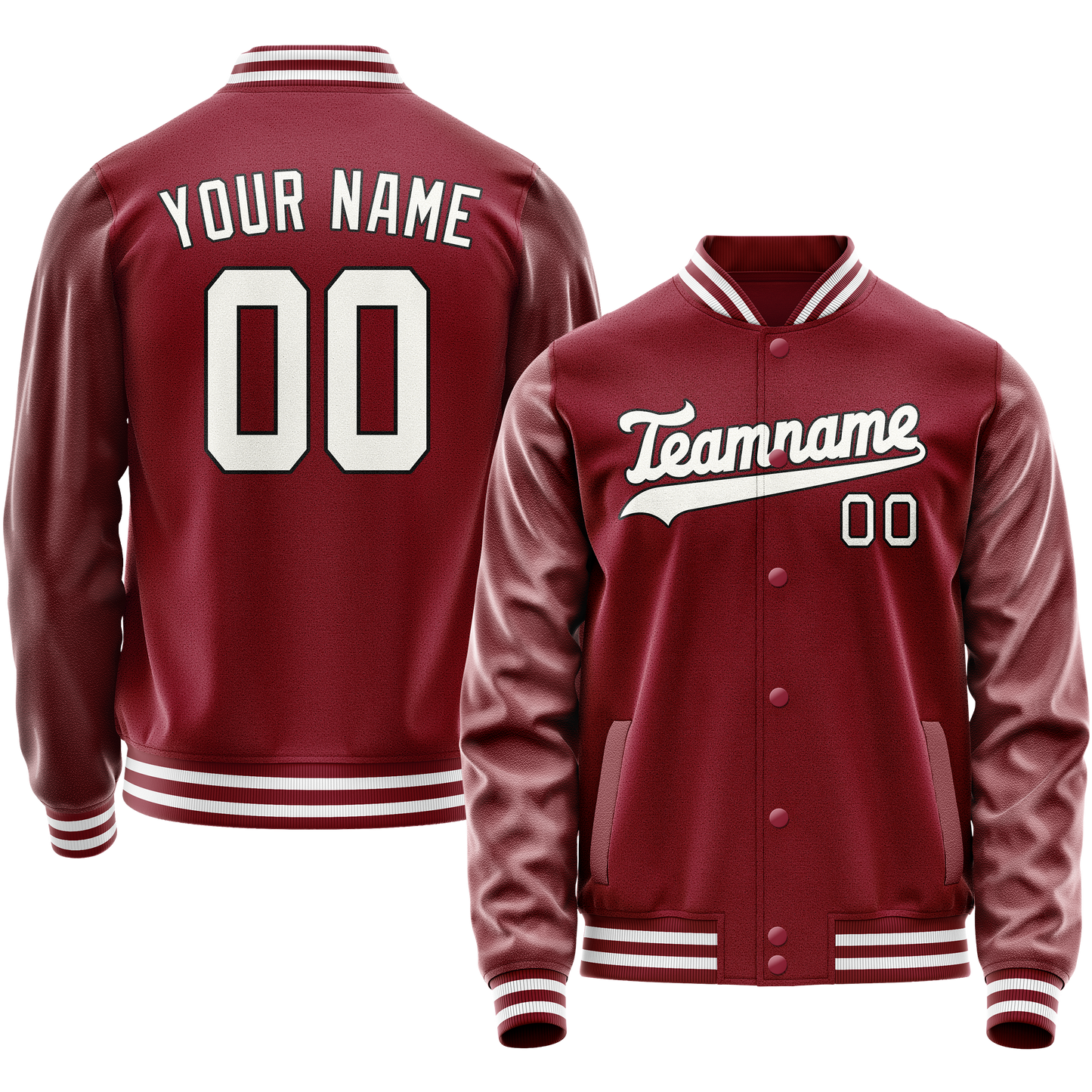 Custom Crimson White Solid Color Varsity Letterman Jacket