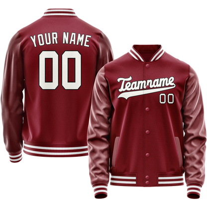 Custom Crimson White Solid Color Varsity Letterman Jacket