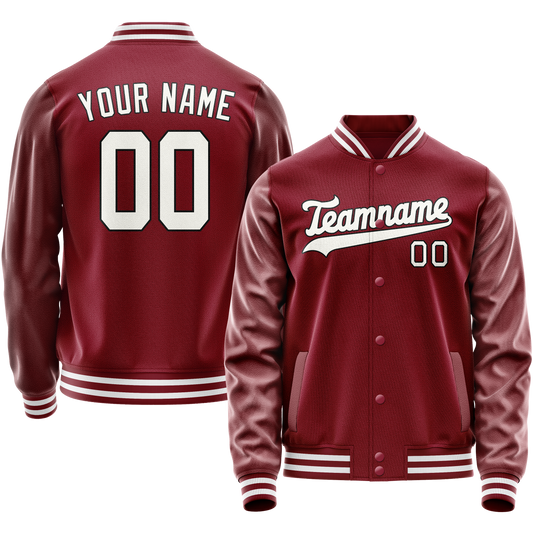 Custom Crimson White Solid Color Varsity Letterman Jacket