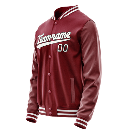 Custom Crimson White Solid Color Varsity Letterman Jacket