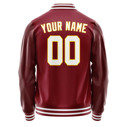 Custom Crimson White Solid Color Varsity Letterman Jacket