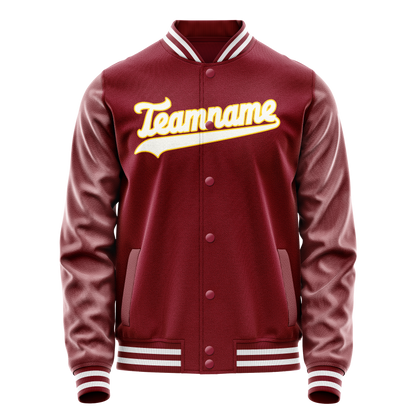 Custom Crimson White Solid Color Varsity Letterman Jacket