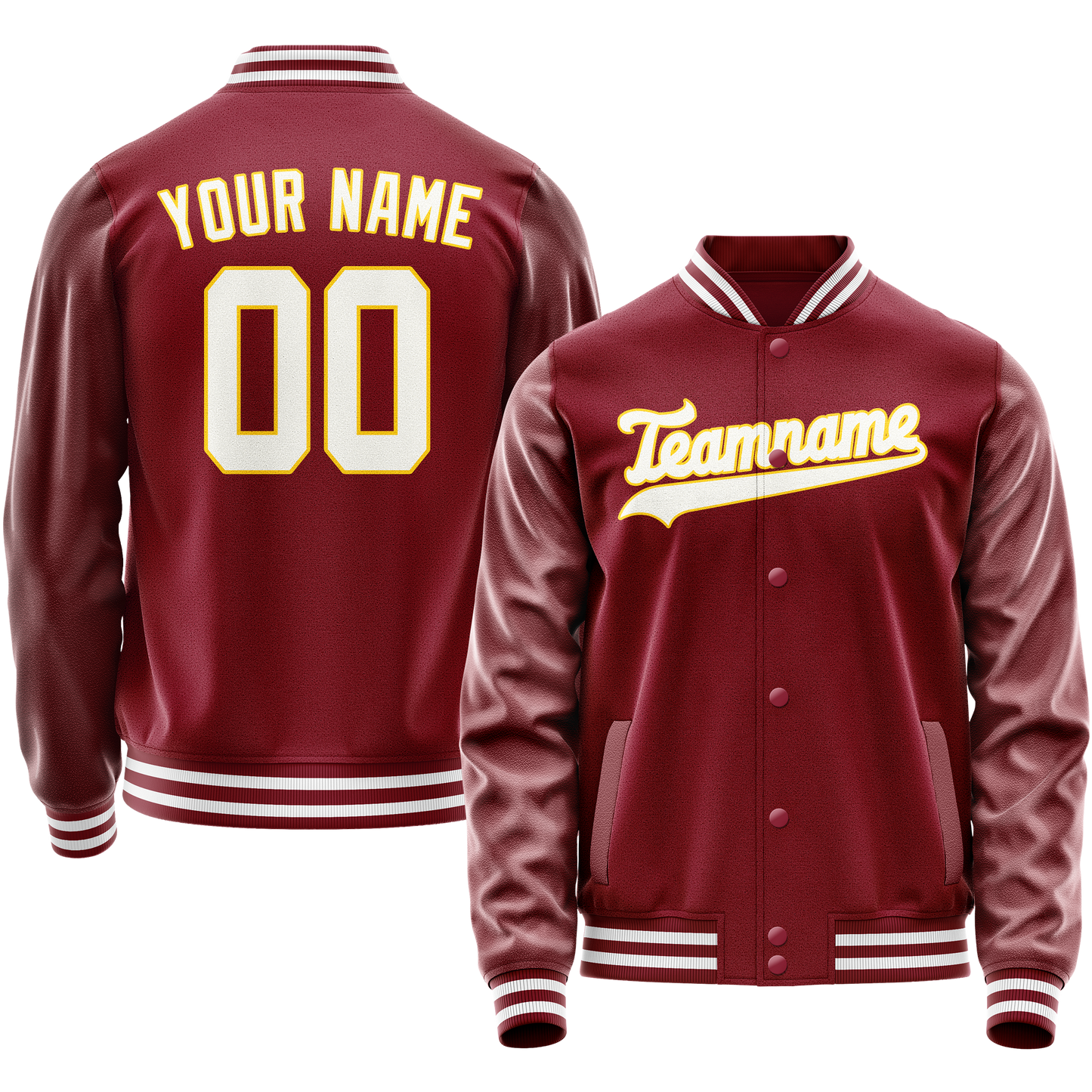 Custom Crimson White Solid Color Varsity Letterman Jacket