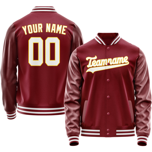 Custom Crimson White Solid Color Varsity Letterman Jacket
