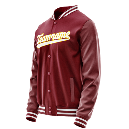Custom Crimson White Solid Color Varsity Letterman Jacket