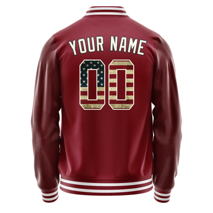 Custom Crimson Cream Vintage Usa Flag Varsity Letterman Jacket