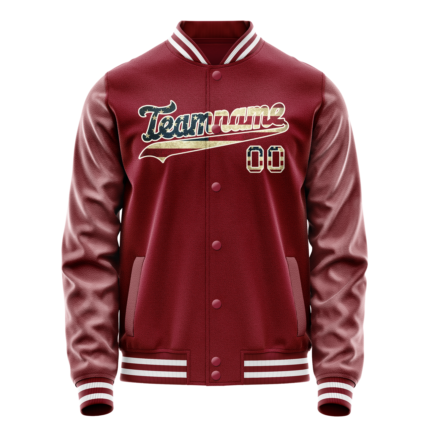 Custom Crimson Cream Vintage Usa Flag Varsity Letterman Jacket