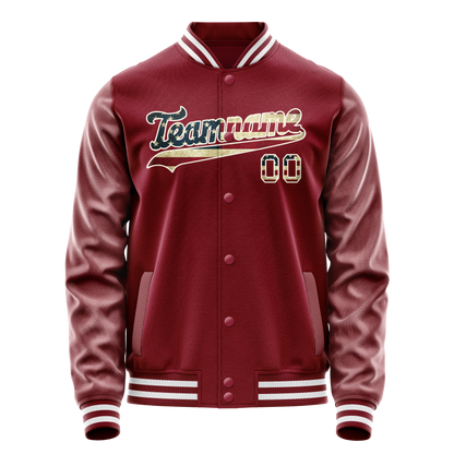 Custom Crimson Cream Vintage Usa Flag Varsity Letterman Jacket