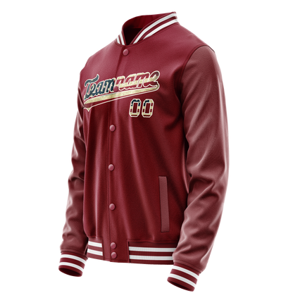 Custom Crimson Cream Vintage Usa Flag Varsity Letterman Jacket
