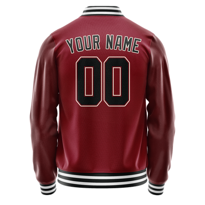 Custom Crimson Black Solid Color Varsity Letterman Jacket