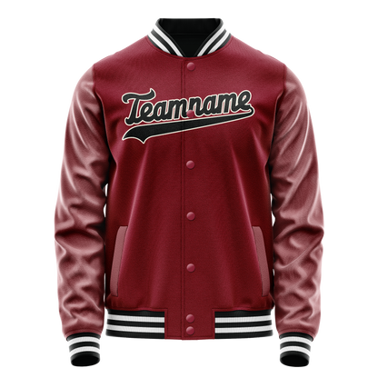 Custom Crimson Black Solid Color Varsity Letterman Jacket