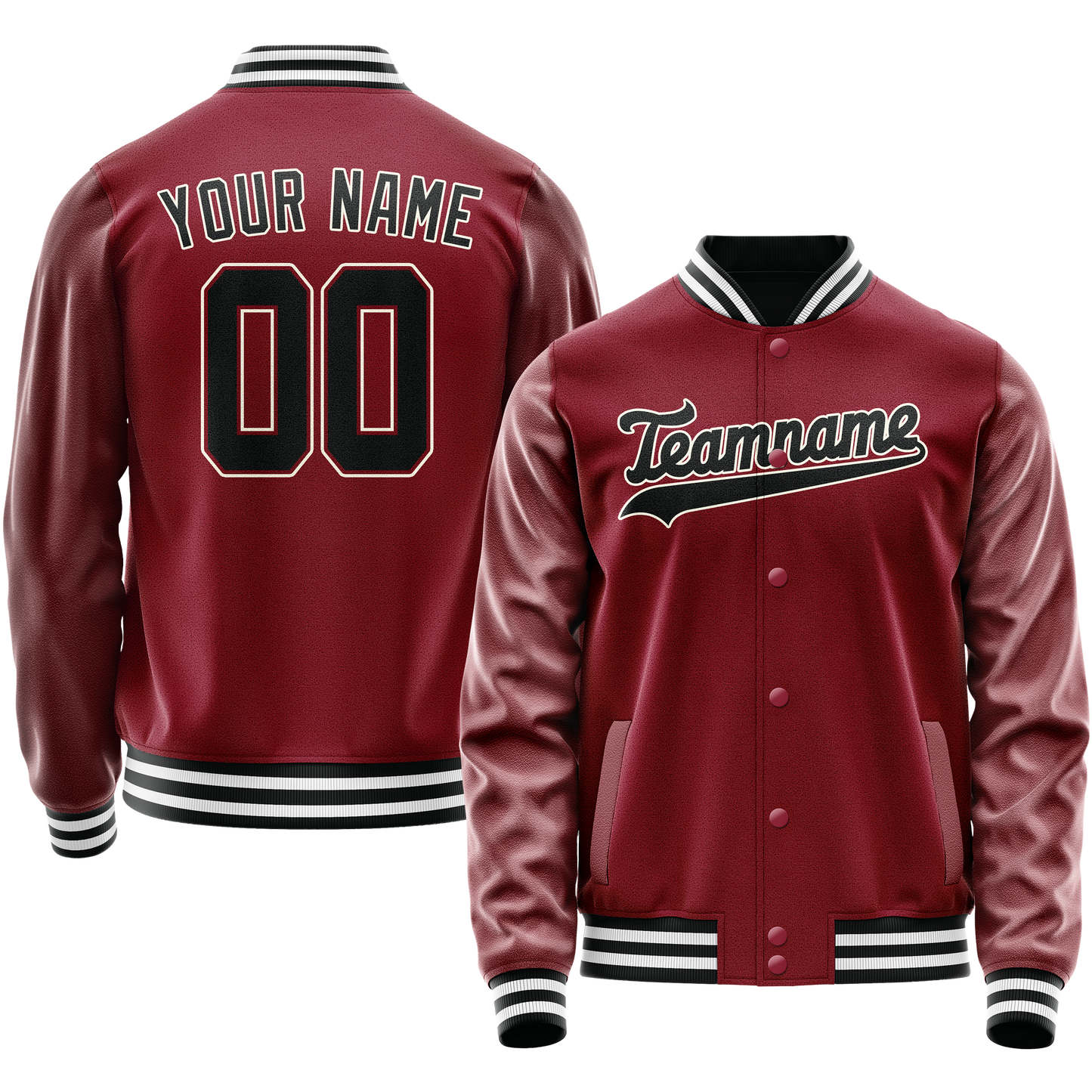 Custom Crimson Black Solid Color Varsity Letterman Jacket
