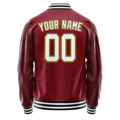 Custom Crimson White Solid Color Varsity Letterman Jacket