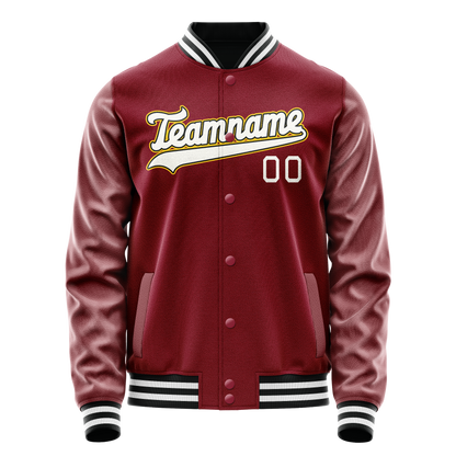 Custom Crimson White Solid Color Varsity Letterman Jacket